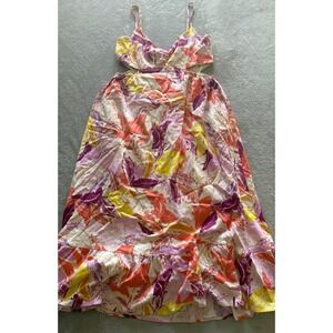 AQUA Women's Large Floral Print Maxi Dress Cutout Smocked‎ Tropical Resort